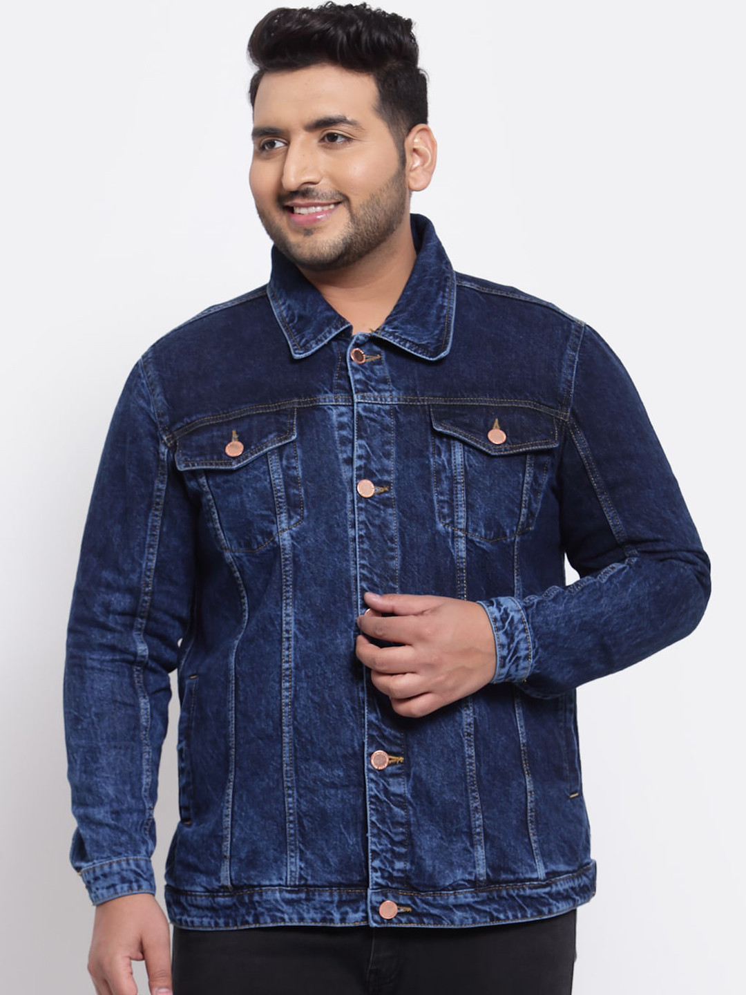 

plusS Men Blue Washed Denim Jacket