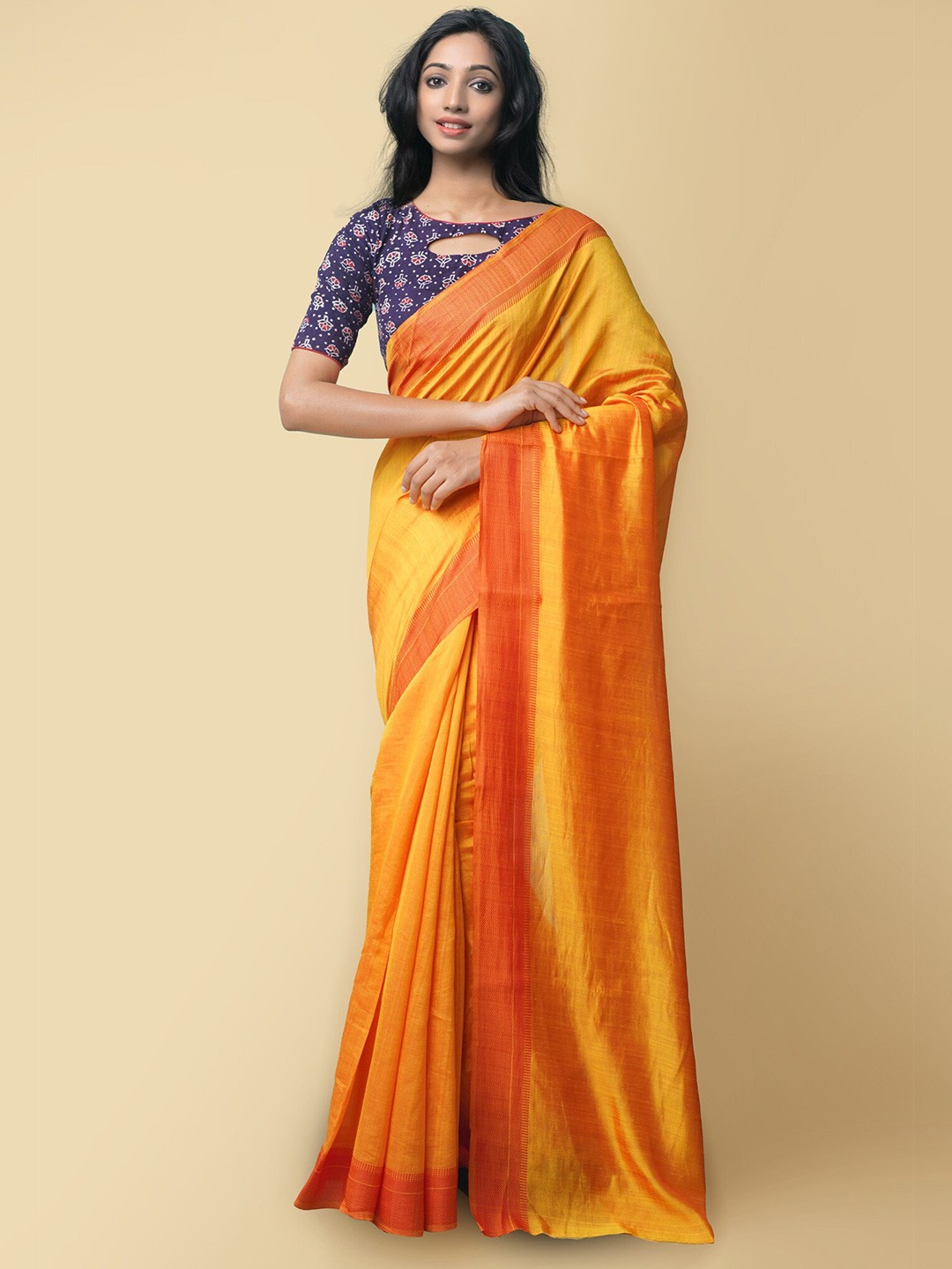 

Unnati Silks Women Orange Fancy Art Silk Saree