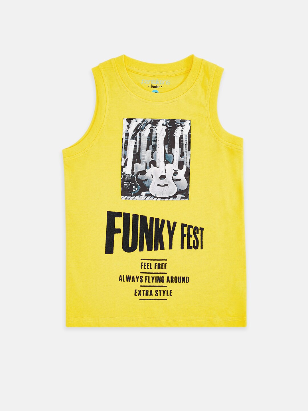 

Pantaloons Junior Boys Yellow & Black Typography Printed T-shirt