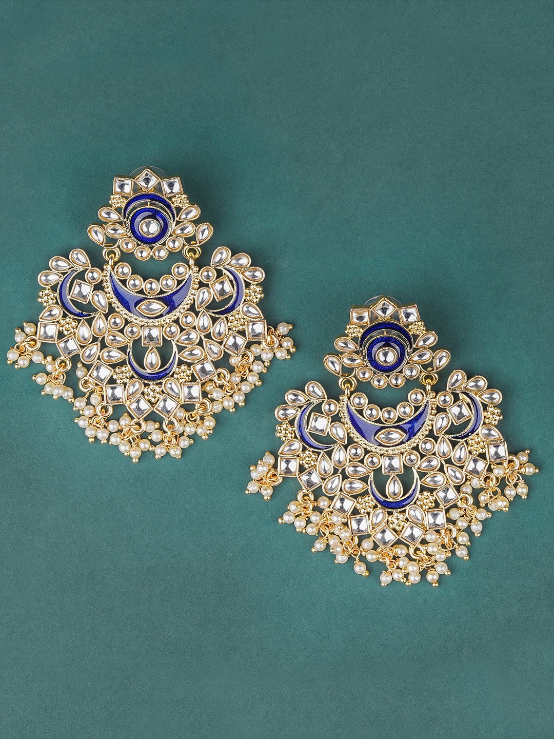 

Queen Be Gold-Plated Gold-Toned Contemporary Chandbalis Earrings