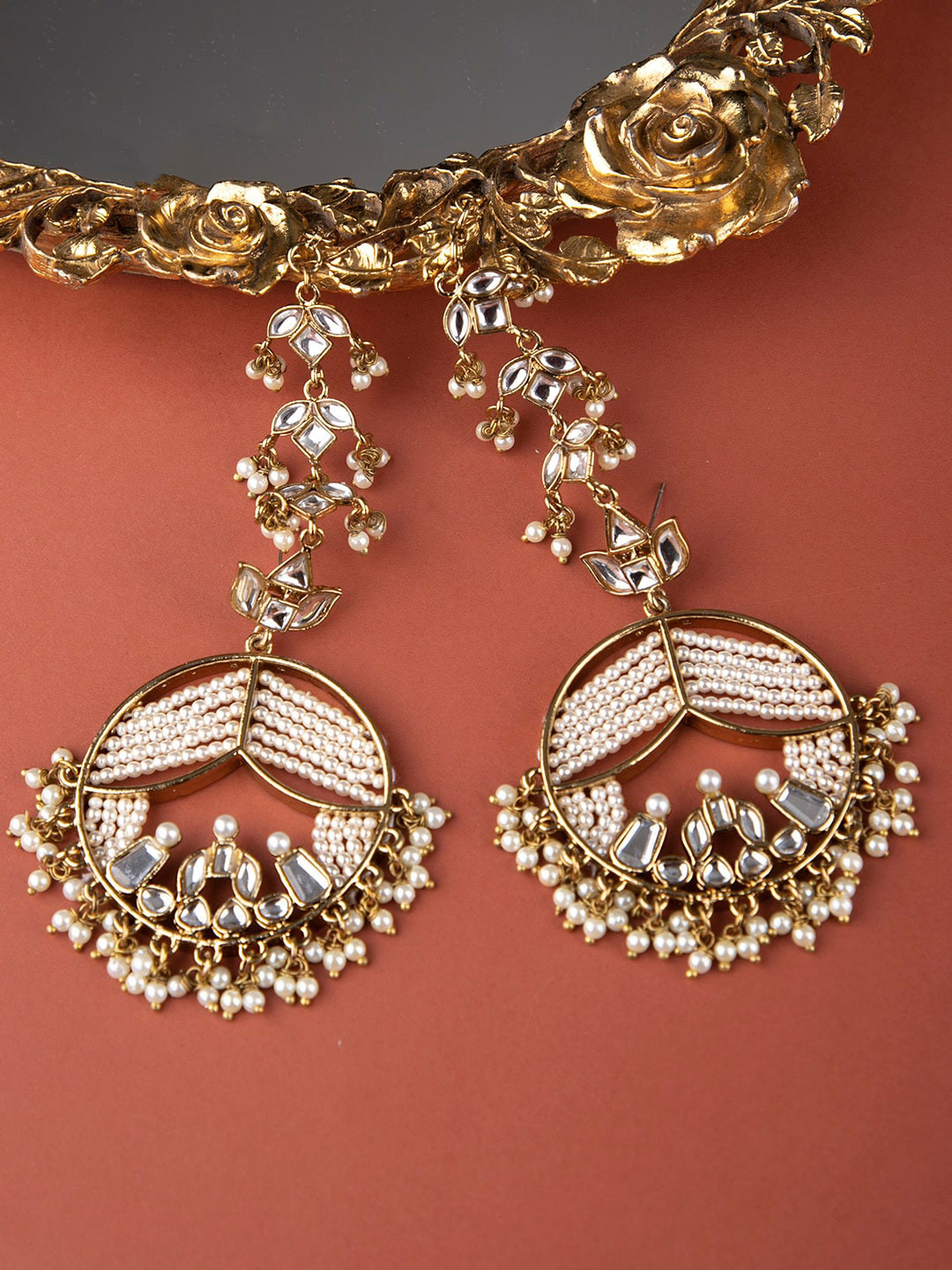 

Queen Be Gold-Toned & White Contemporary Drop Earrings