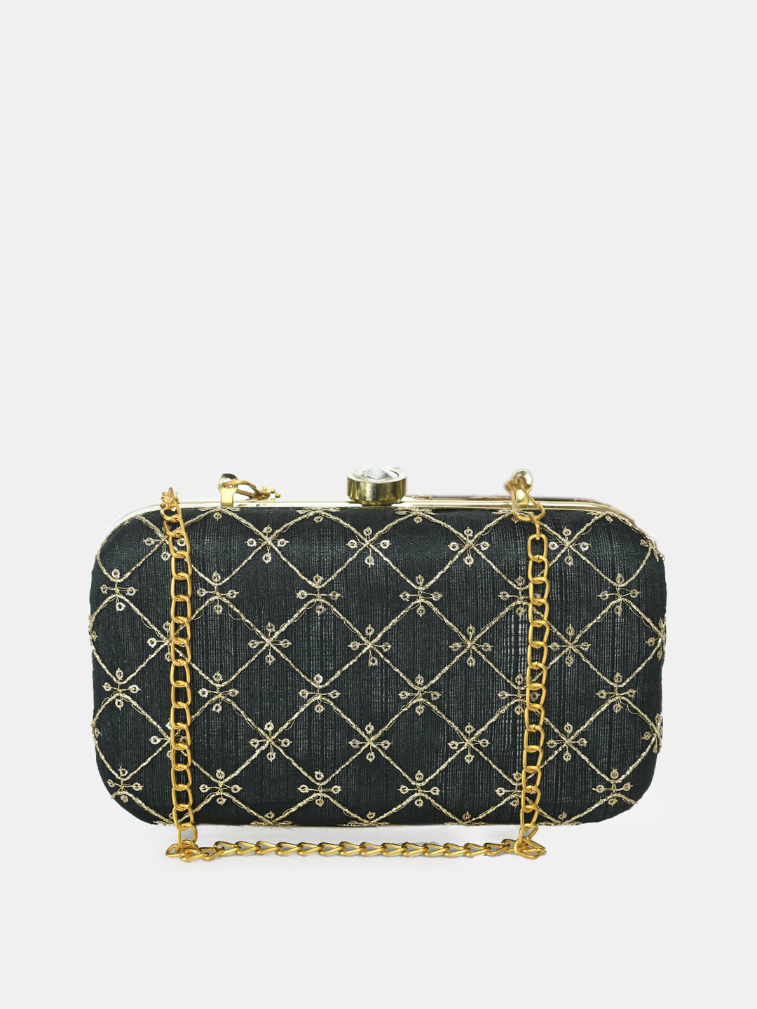 

Kastner Black & Gold-Toned Printed Embellished Purse Clutch