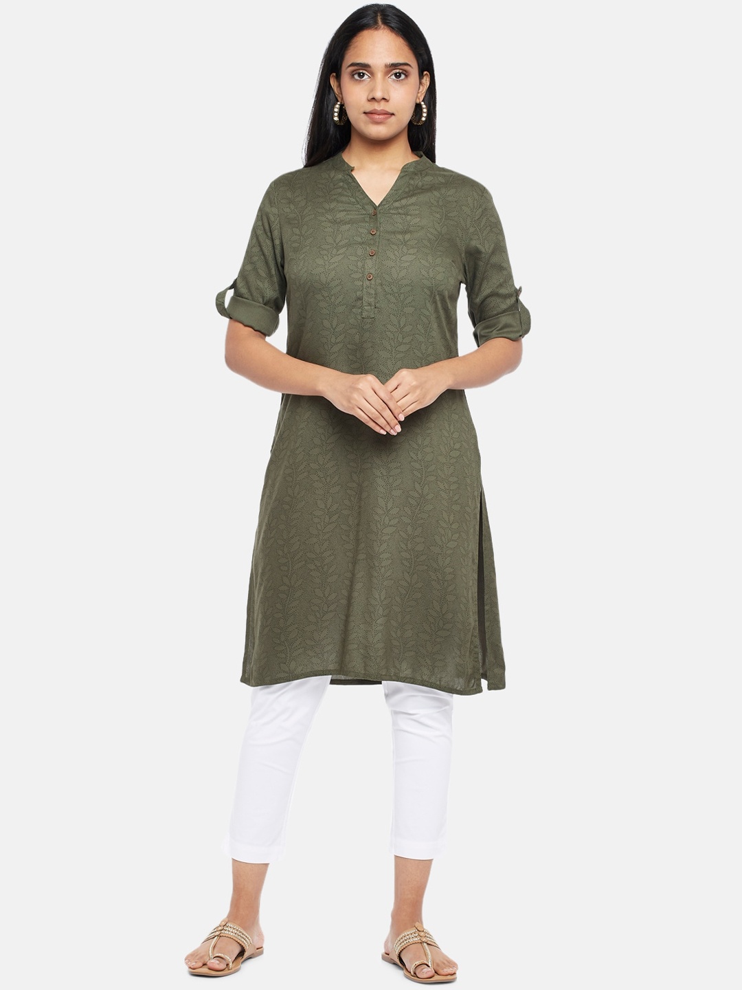 

RANGMANCH BY PANTALOONS Women Olive Green Kurta