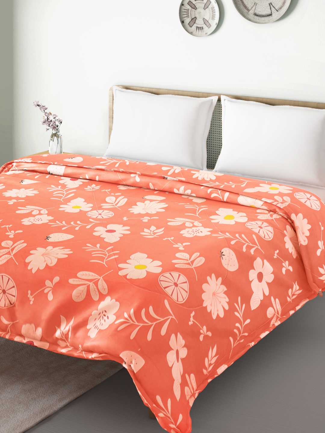 

Aura Orange & Pink Floral Mild Winter 150 GSM Double Bed Comforter