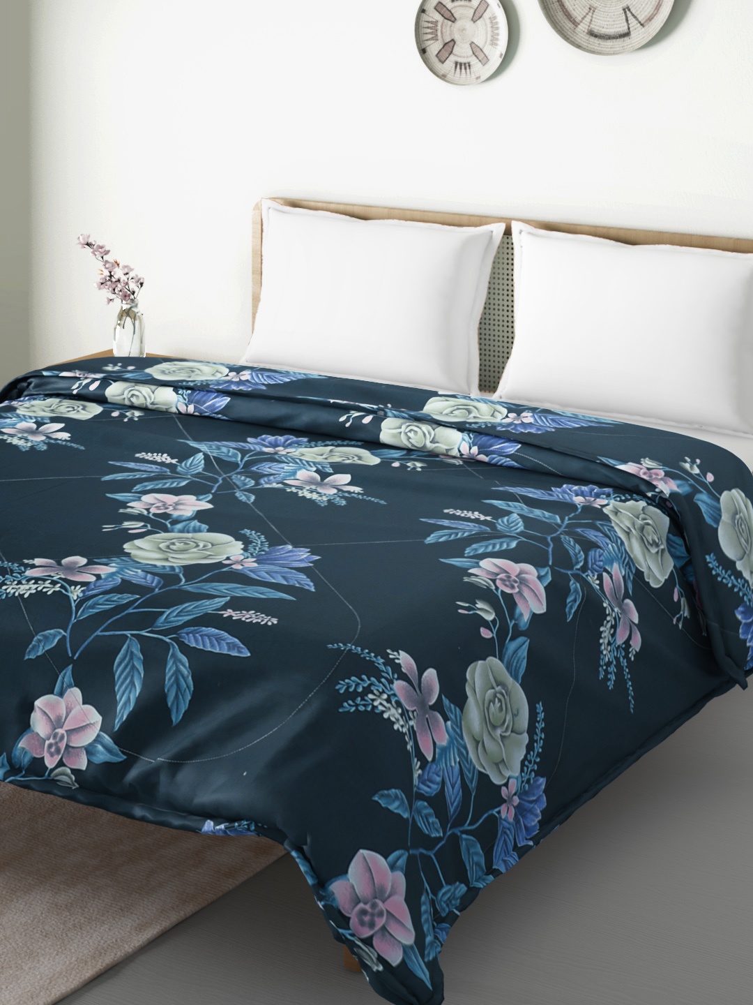 

Aura Teal Green & Pink Floral Print Mild Winter 150 GSM Double Bed Comforter