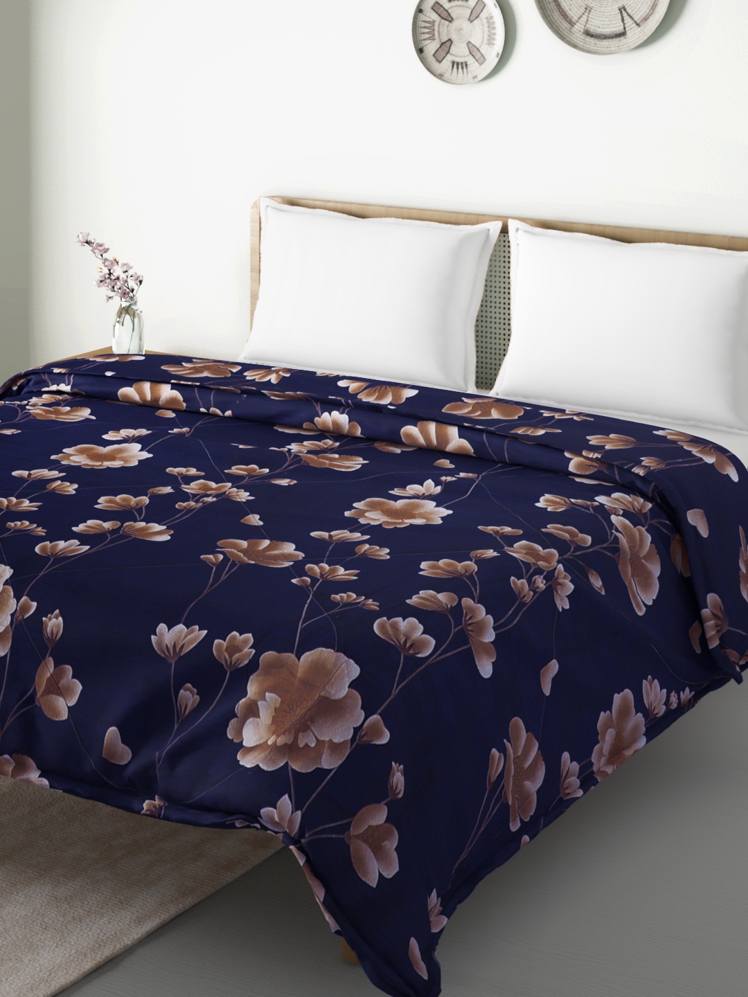 

Aura Navy Blue & Brown Floral Mild Winter 150 GSM Double Bed Comforter