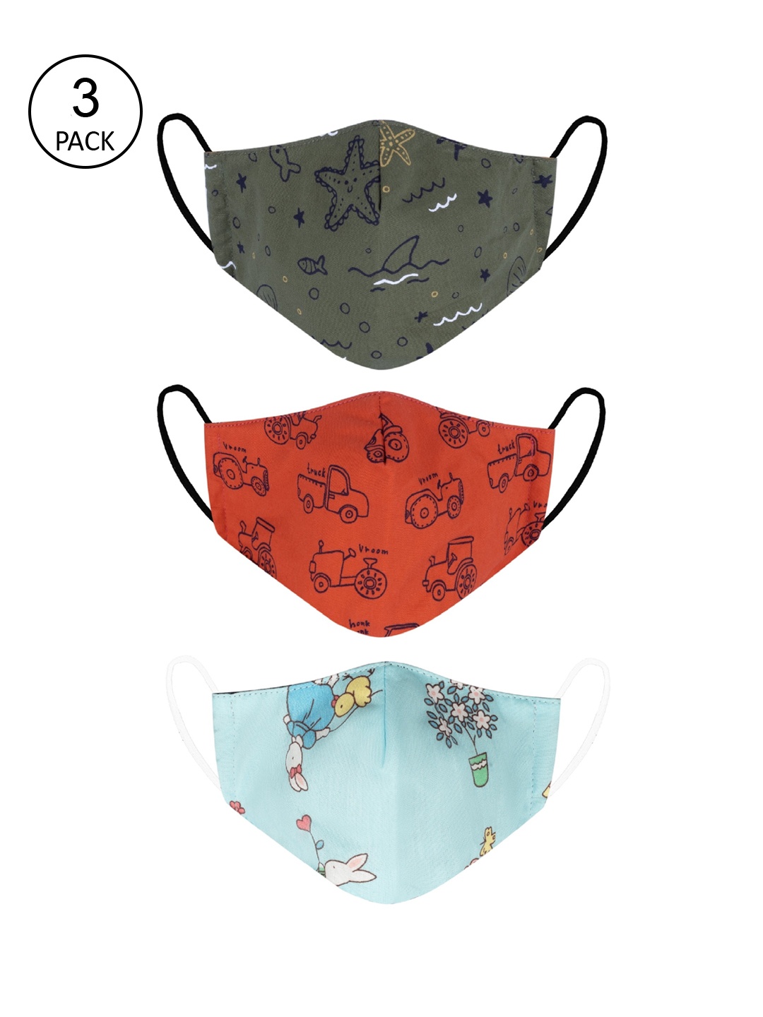 

VEA Pack of 3 Printed 3-Ply 5-Layered Reusable Outdoor Cloth Masks, Blue