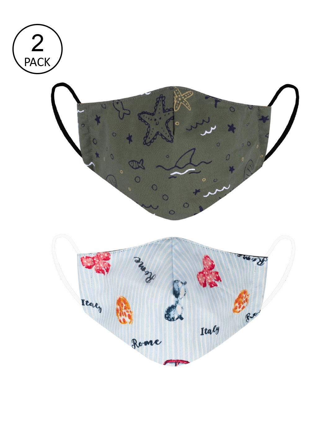 

VEA Pack of 2 Printed 3-Ply 5-Layered Reusable Outdoor Cloth Masks, Olive