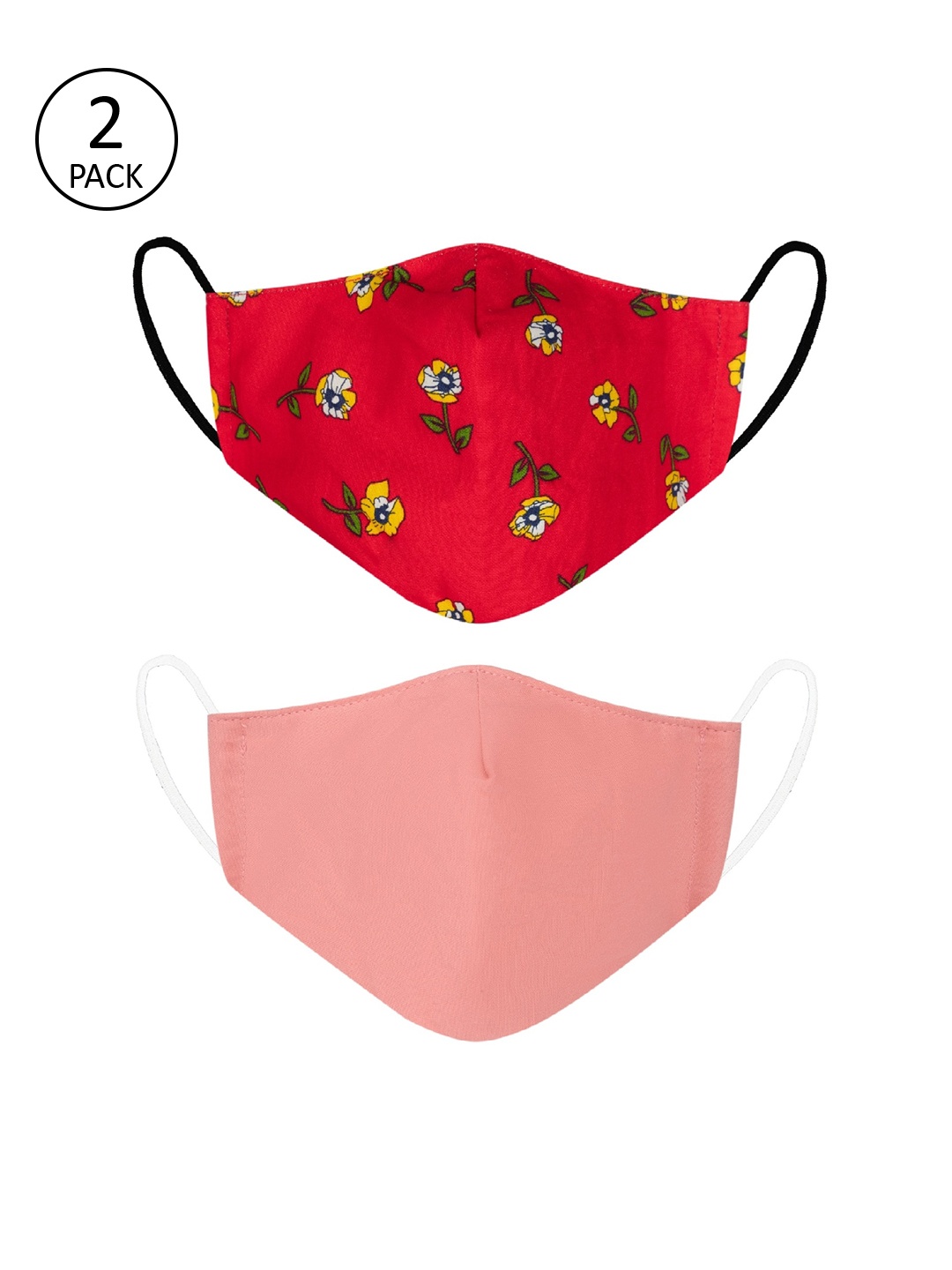 

VEA Pack of 2 Printed 3-Ply 5-Layered Reusable Outdoor Cloth Masks, Red