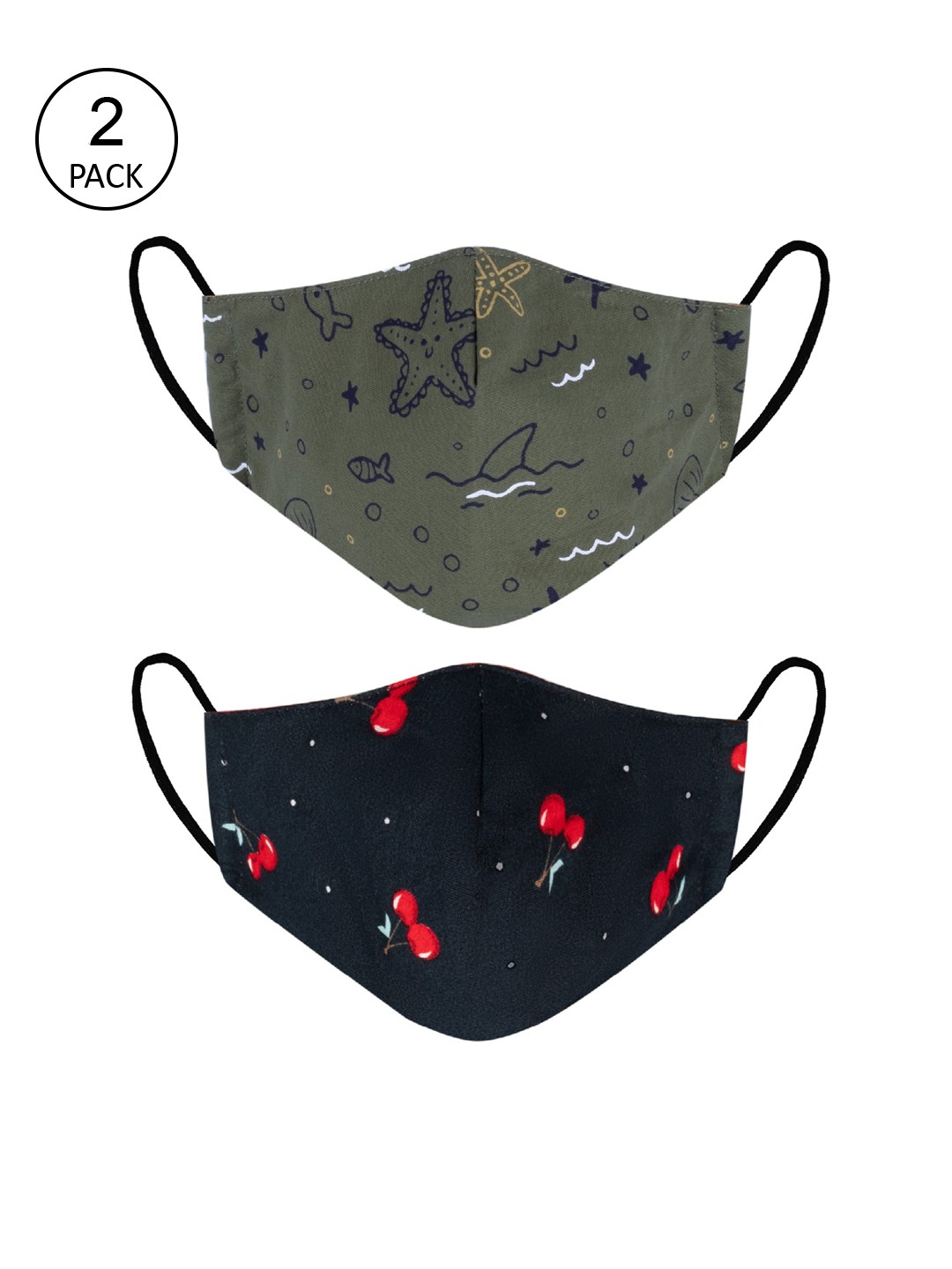 

VEA Pack of 2 Printed 3-Ply 5-Layered Reusable Outdoor Cloth Masks, Olive