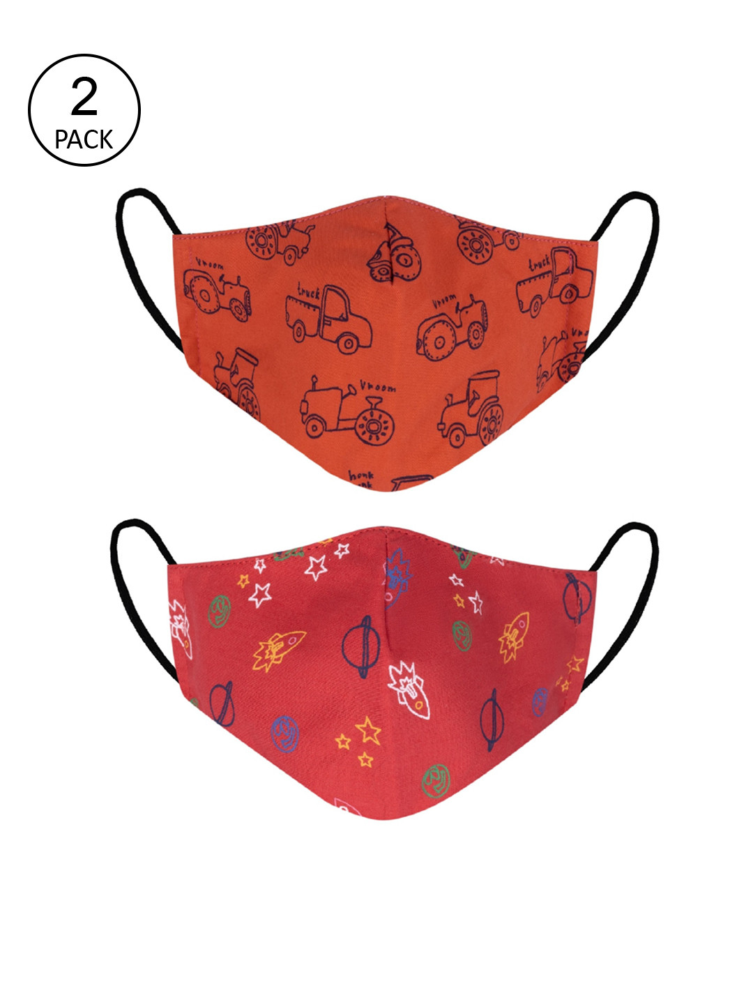 

VEA Pack of 2 Printed 3-Ply 5-Layered Reusable Outdoor Cloth Masks, Red
