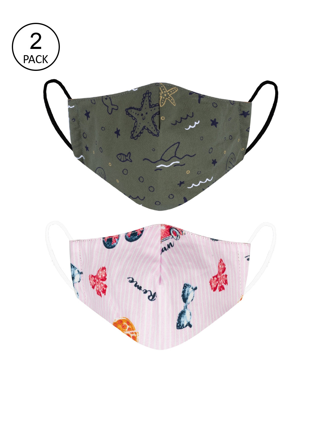 

VEA Pack Of 2 Kids Soft Cotton 5 Layered 3-Ply Filtration Face Mask, Multi