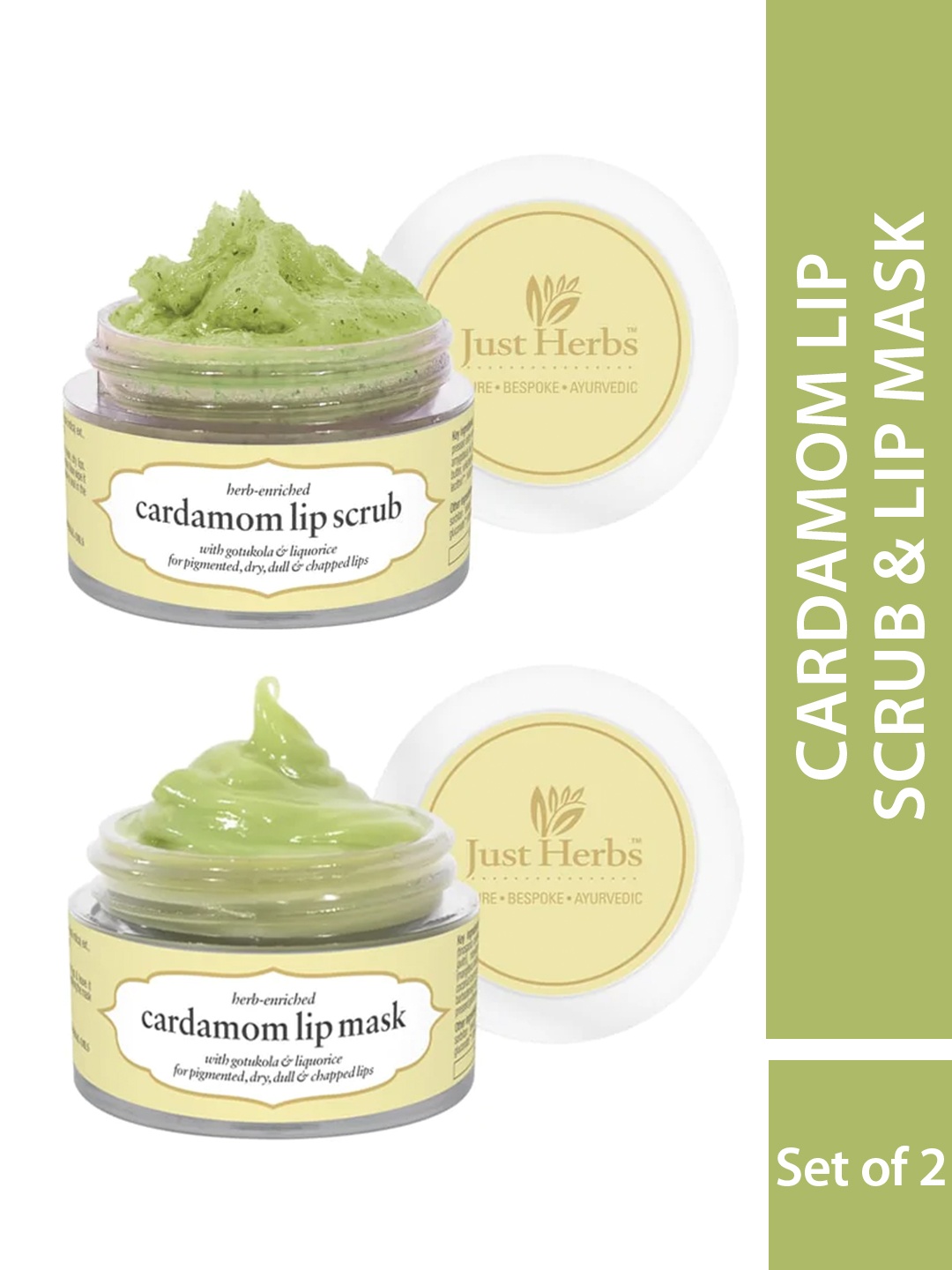 

Just Herbs Set of 2 Cardamom Lip Scrub & Lip Mask, Multi