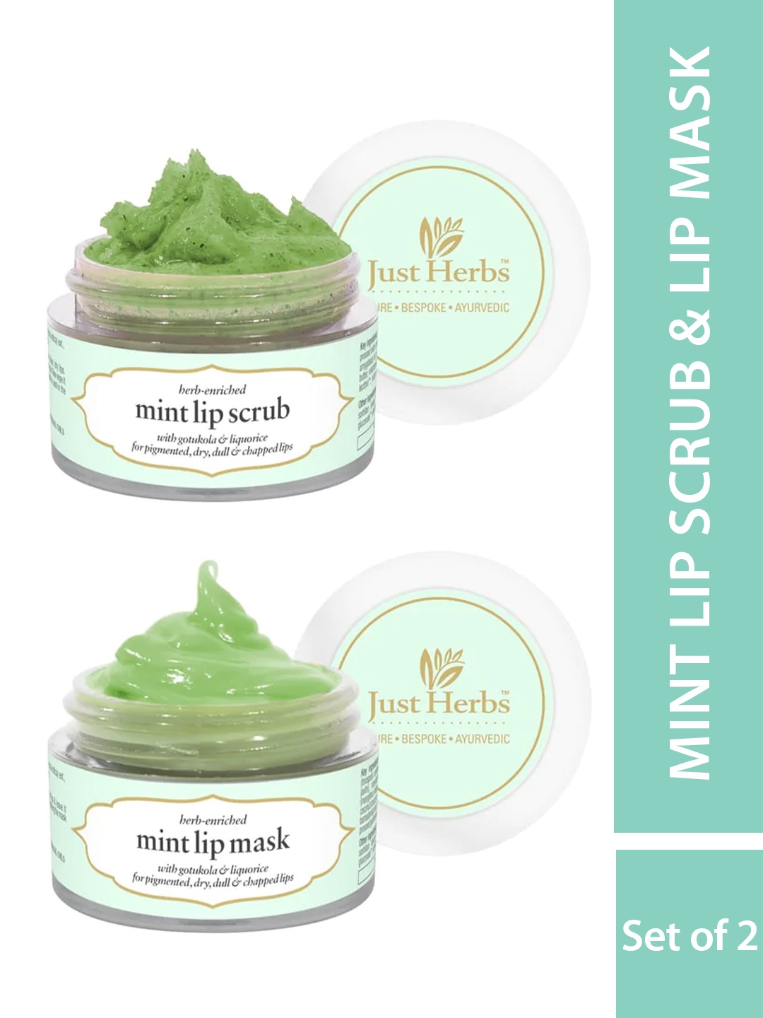 

Just Herbs Women Combo of Ayurvedic & Vegan Mint Lip Scrub & Lip Mask - 30 gm, Lime green