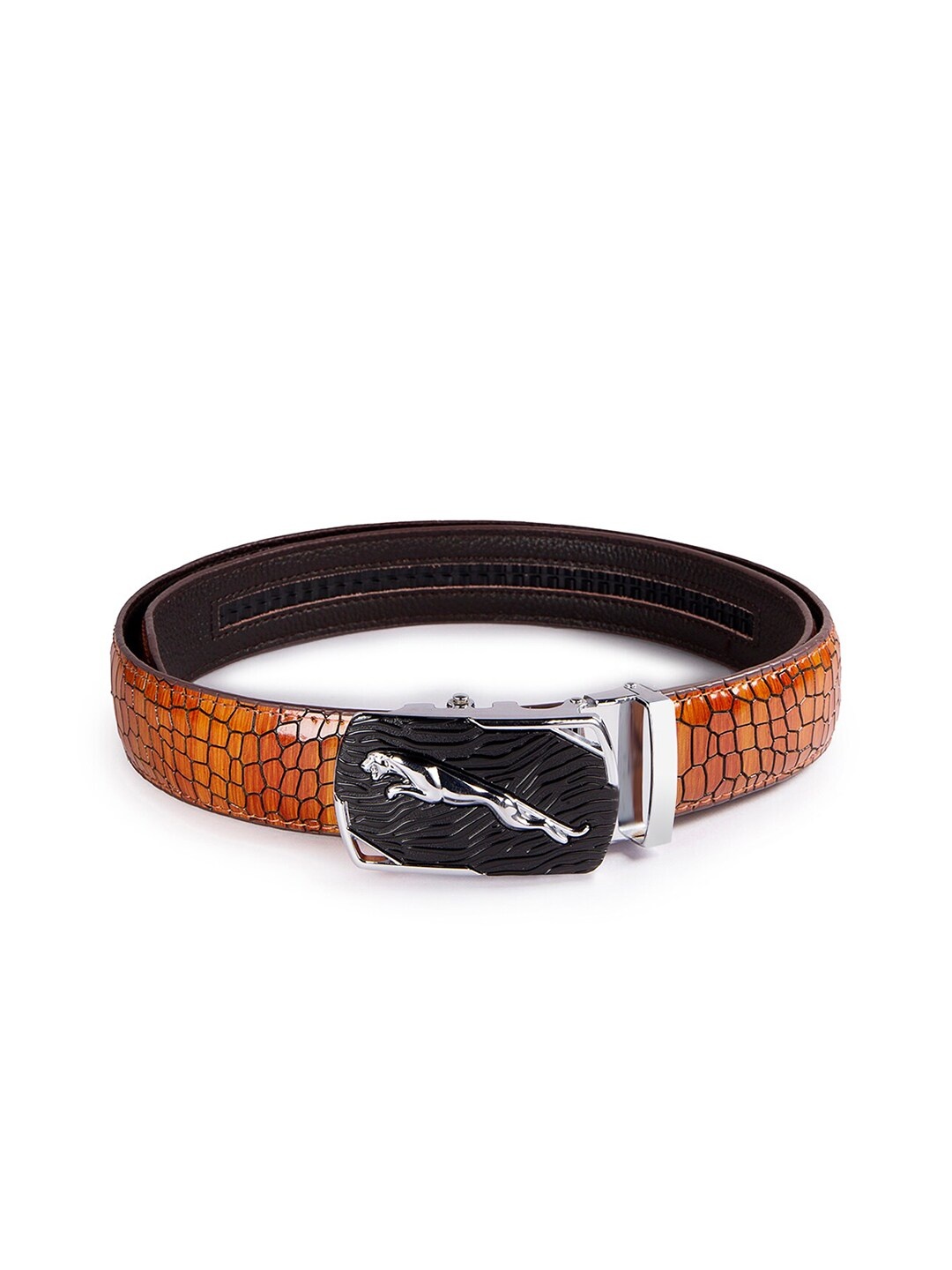 

BANGE Men Brown Textured Leather Belt