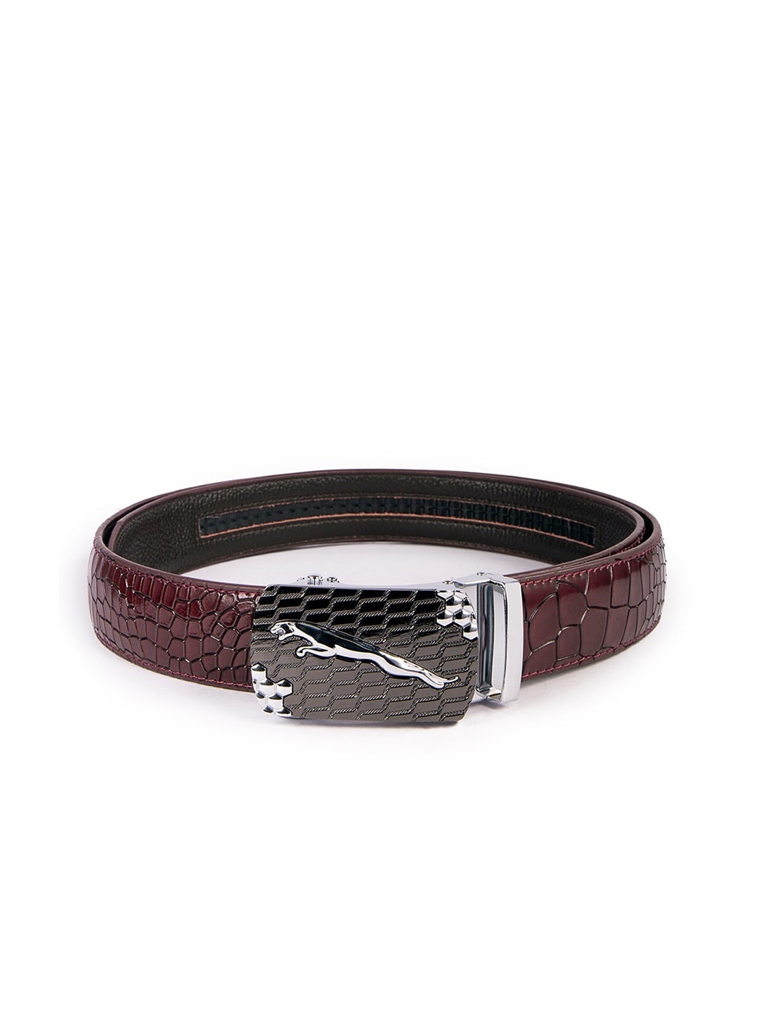 

BANGE Men Red Crocodile Skin Textured Genuine Leather Belt