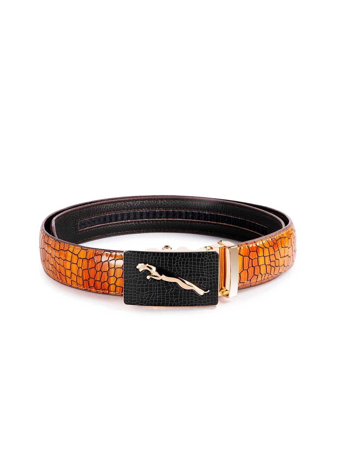 

BANGE Men Brown Textured Leather Belt