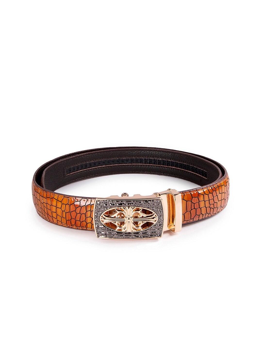 

BANGE Men Tan Textured Leather Belt