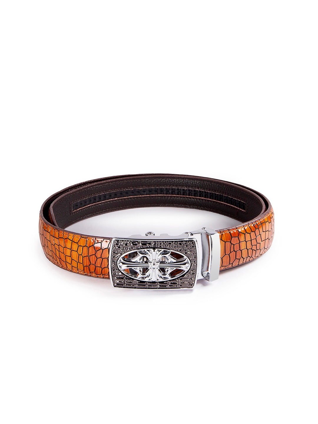 

BANGE Men Brown Textured Leather Belt