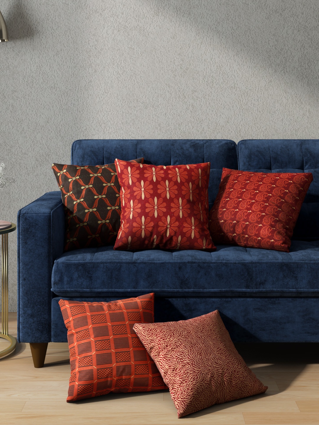 

Aura Magenta & Rust Set of 5 Patterned Square Cushion Covers