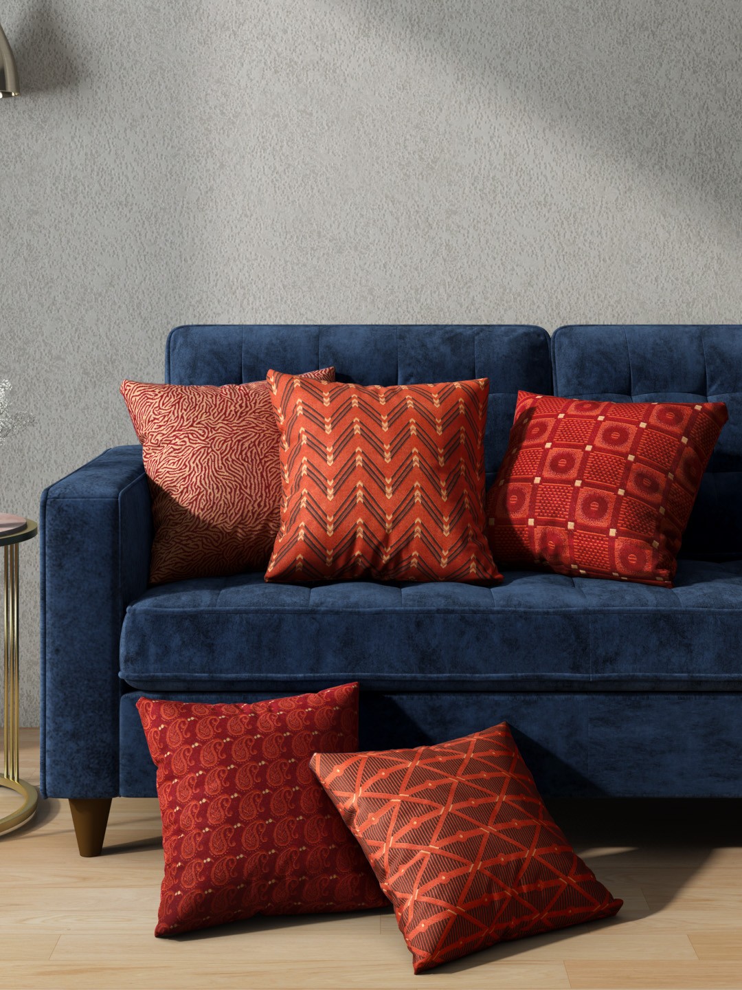 

Aura Set of 5 Red Patterned Square Cushion Covers