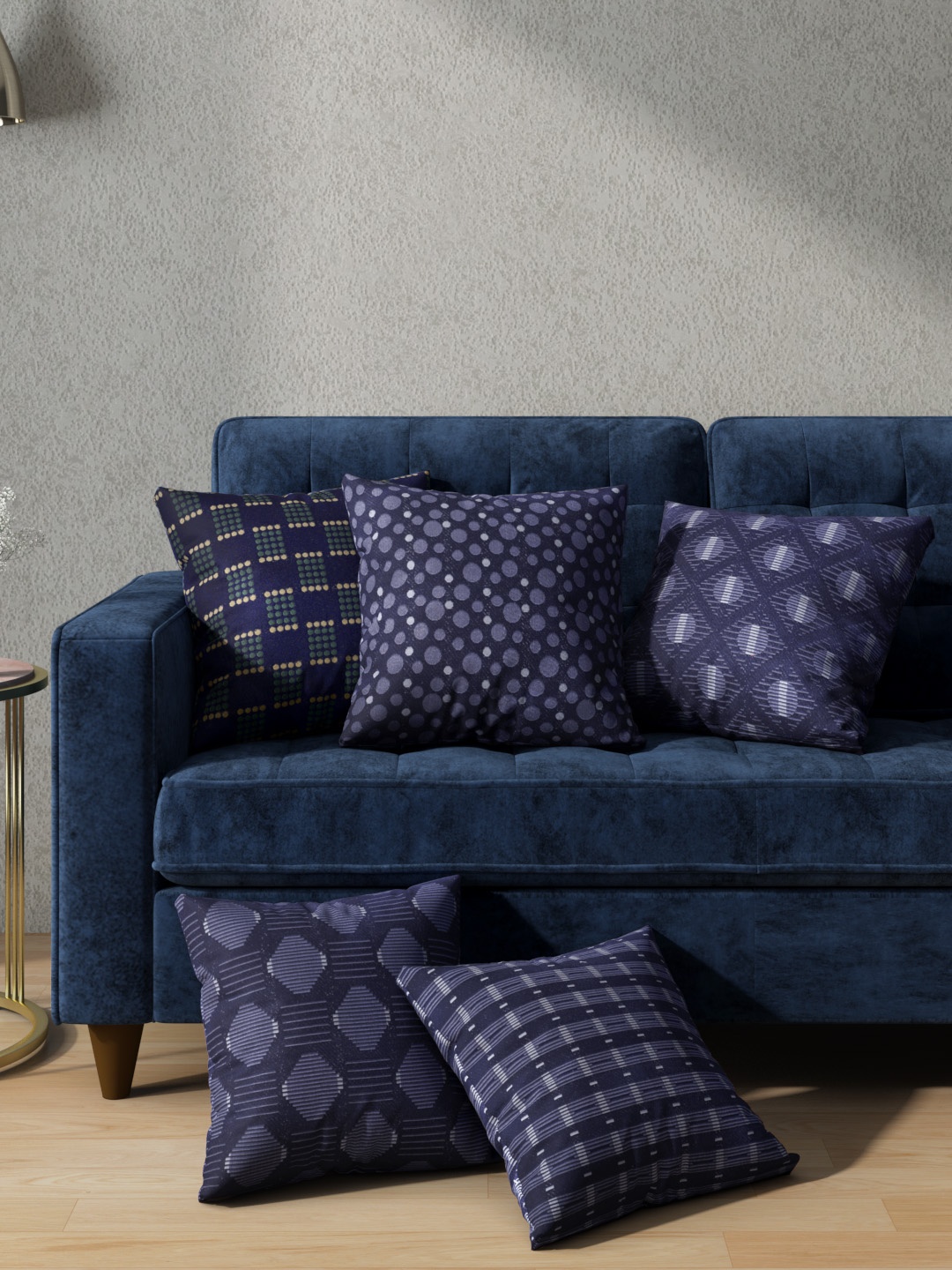 

Aura Navy Blue & White Set of 5 Geometric Patterned Square Cushion Covers