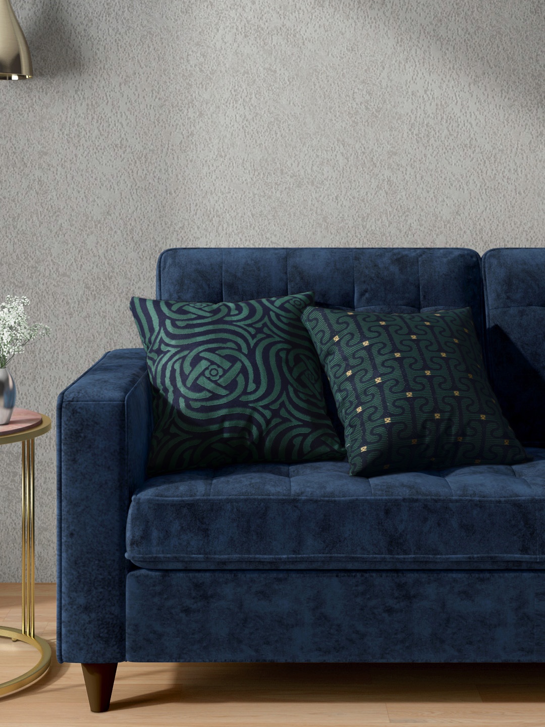 

Aura Set of 2 Navy Blue & Green Ethnic Motifs Patterned Square Cushion Covers