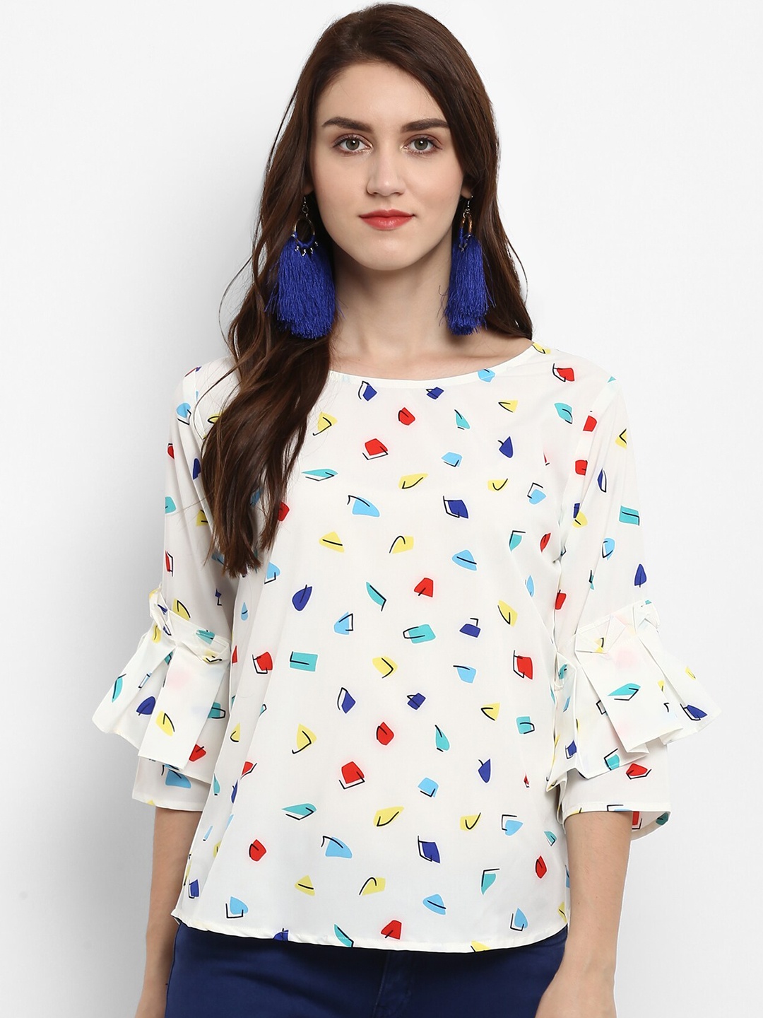 

Zima Leto White Conversational Printed Crepe Regular Top