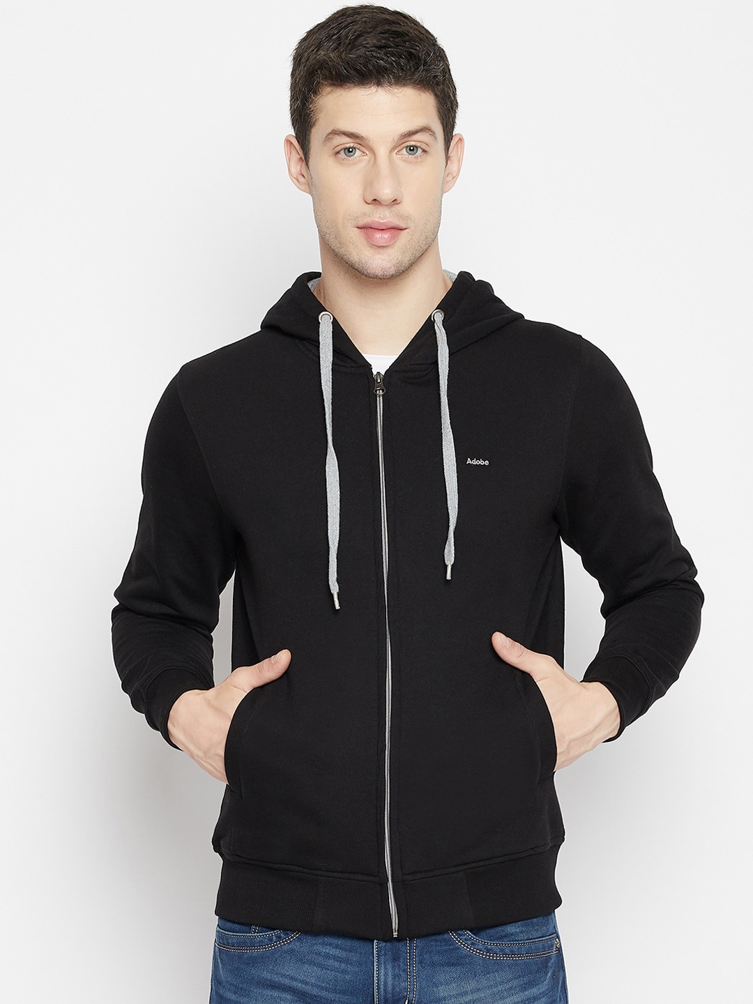 

Adobe Men Black Hooded Cotton Sweatshirt