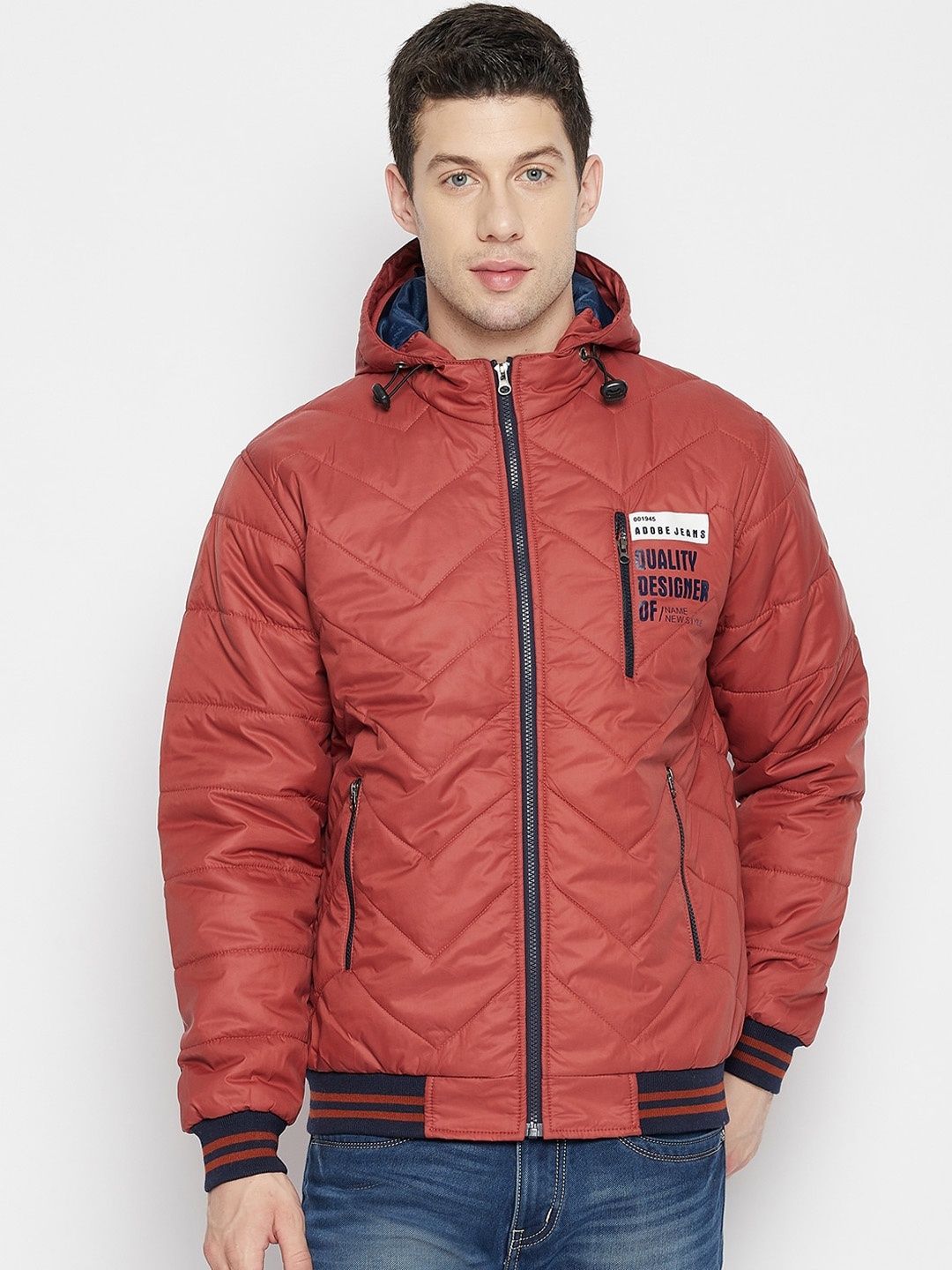 

Adobe Men Rust Blue Lightweight Bomber with Patchwork Jacket