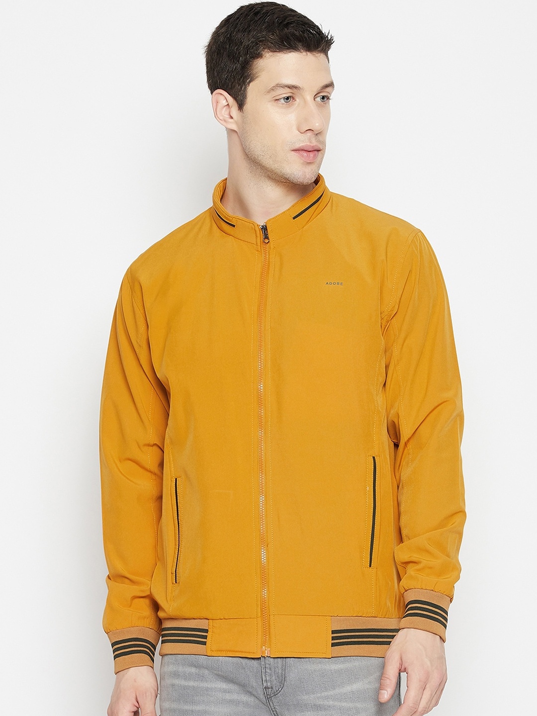 

Adobe Men Mustard Black Lightweight Full Sleeve Quilted Jacket