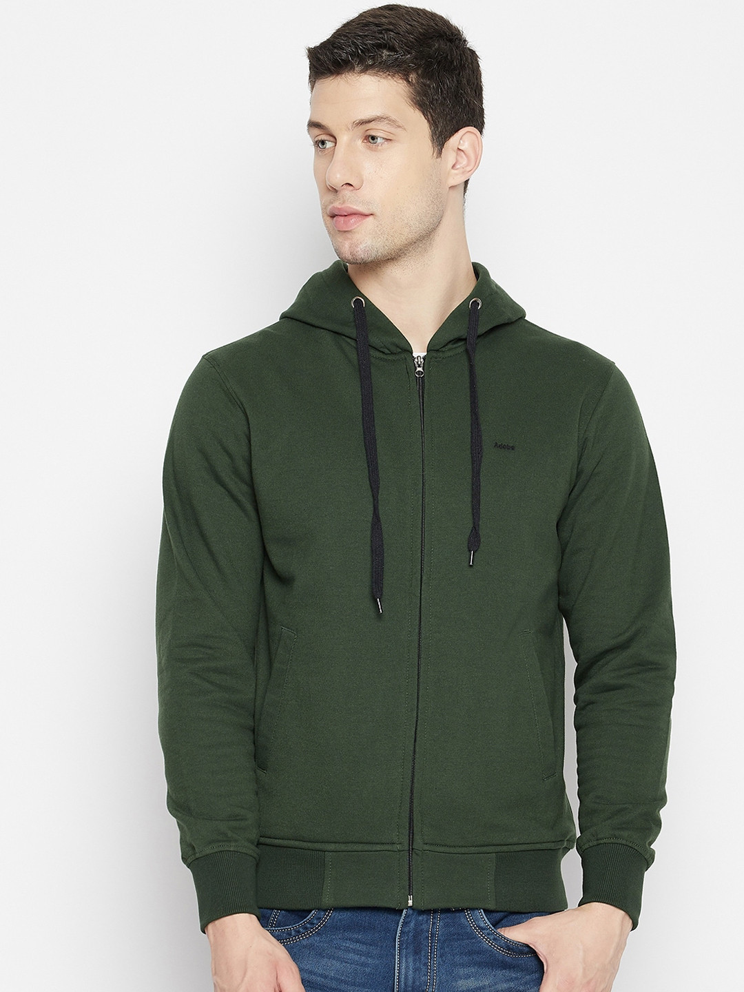 

Adobe Men Green Hooded Cotton Sweatshirt