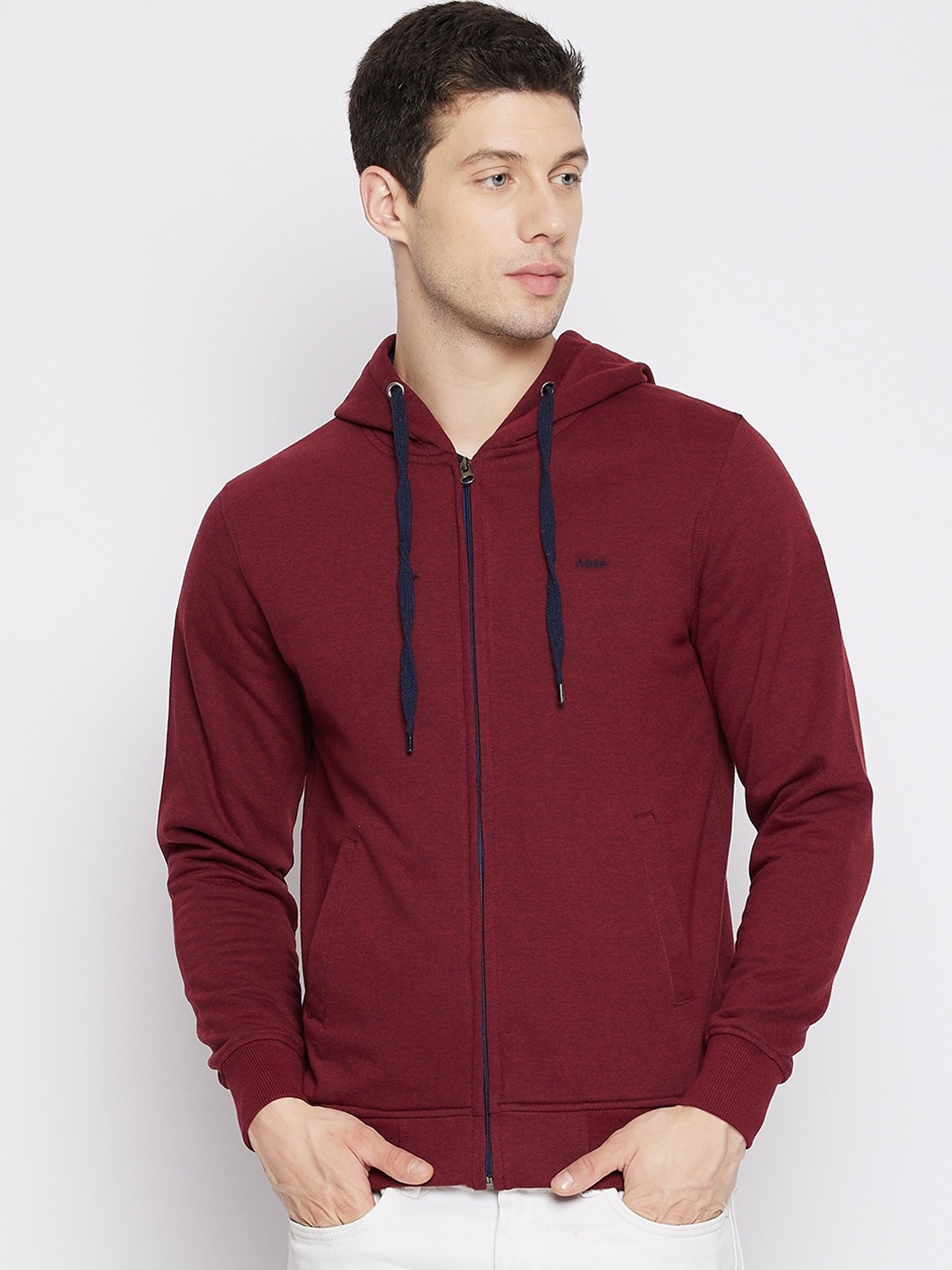 Adobe Men Maroon Hooded Cotton Sweatshirt