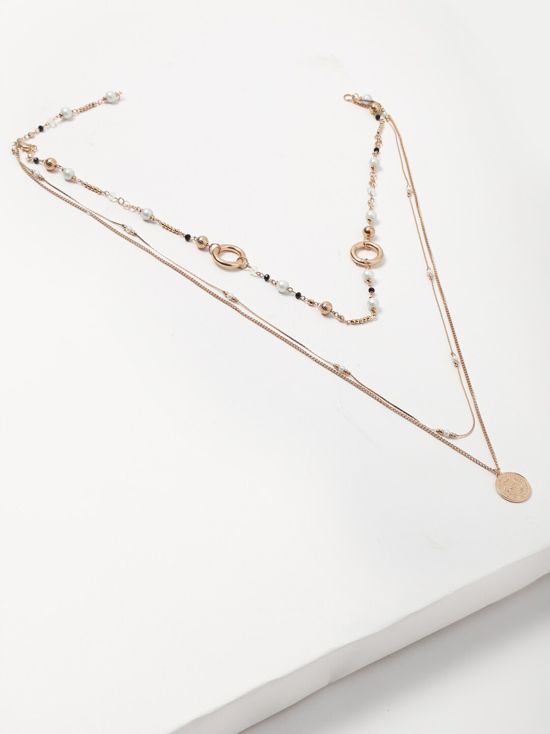 

FOREVER 21 Gold-Toned & White Coin Pendant Layered Necklace