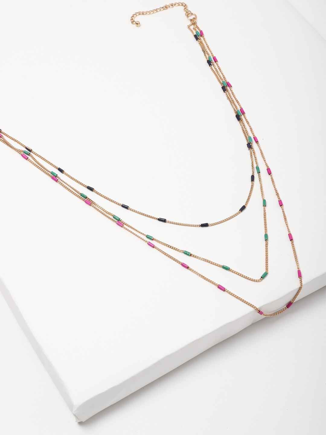 

FOREVER 21 Women Gold & Pink Minimal Layered Necklace