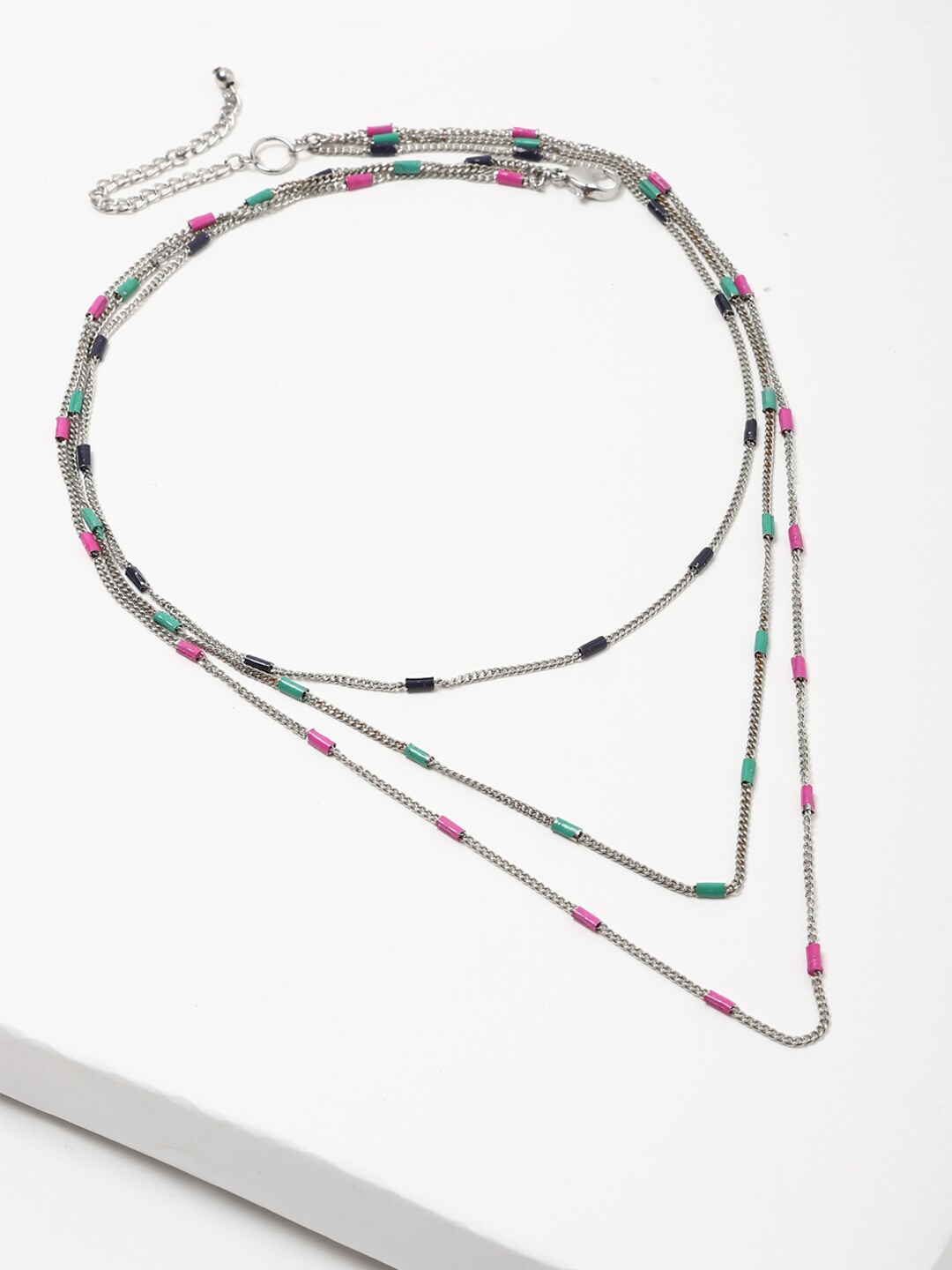 

FOREVER 21 Women Silver-Toned & Pink Silver-Plated Layered Necklace