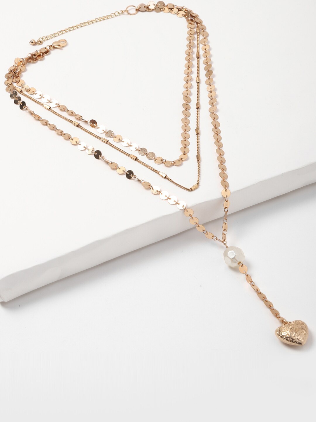 

FOREVER 21 Gold-Toned & White Heart Layered Chain