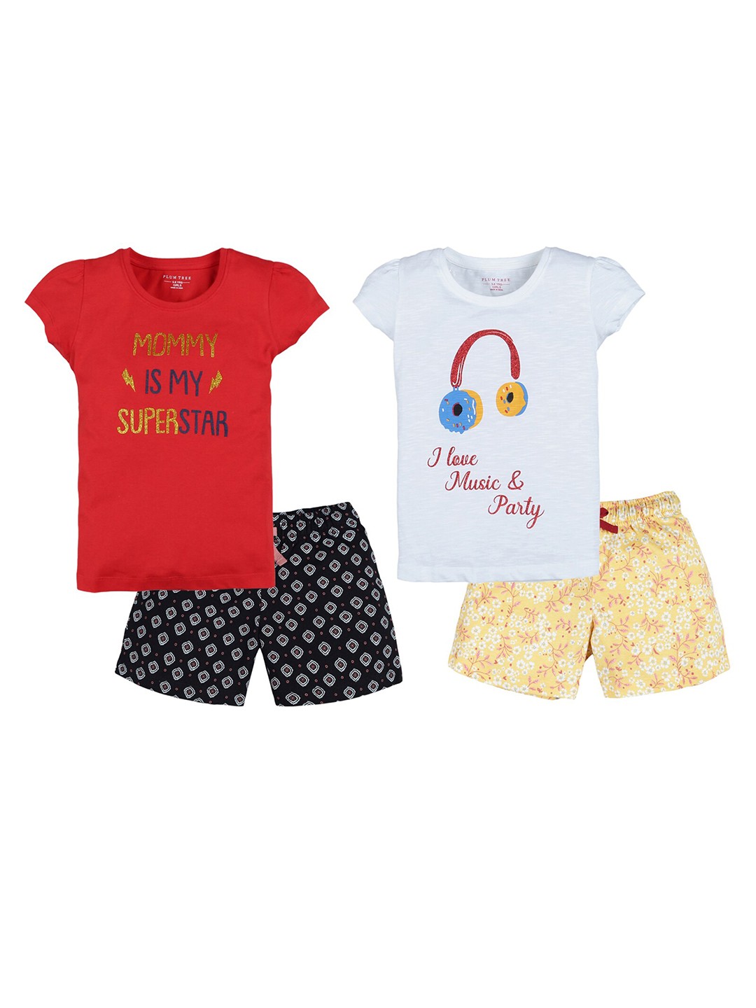 

PLUM TREE Set Of 2 Girls Multicoloured Printed Top with Shorts, Multi