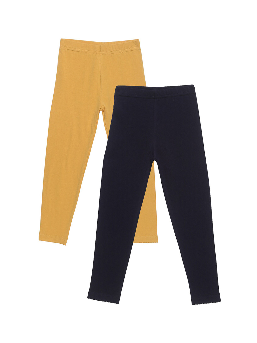

PLUM TREE Girls Pack Of 2 Yellow & Black Solid Cotton Full Length Leggings