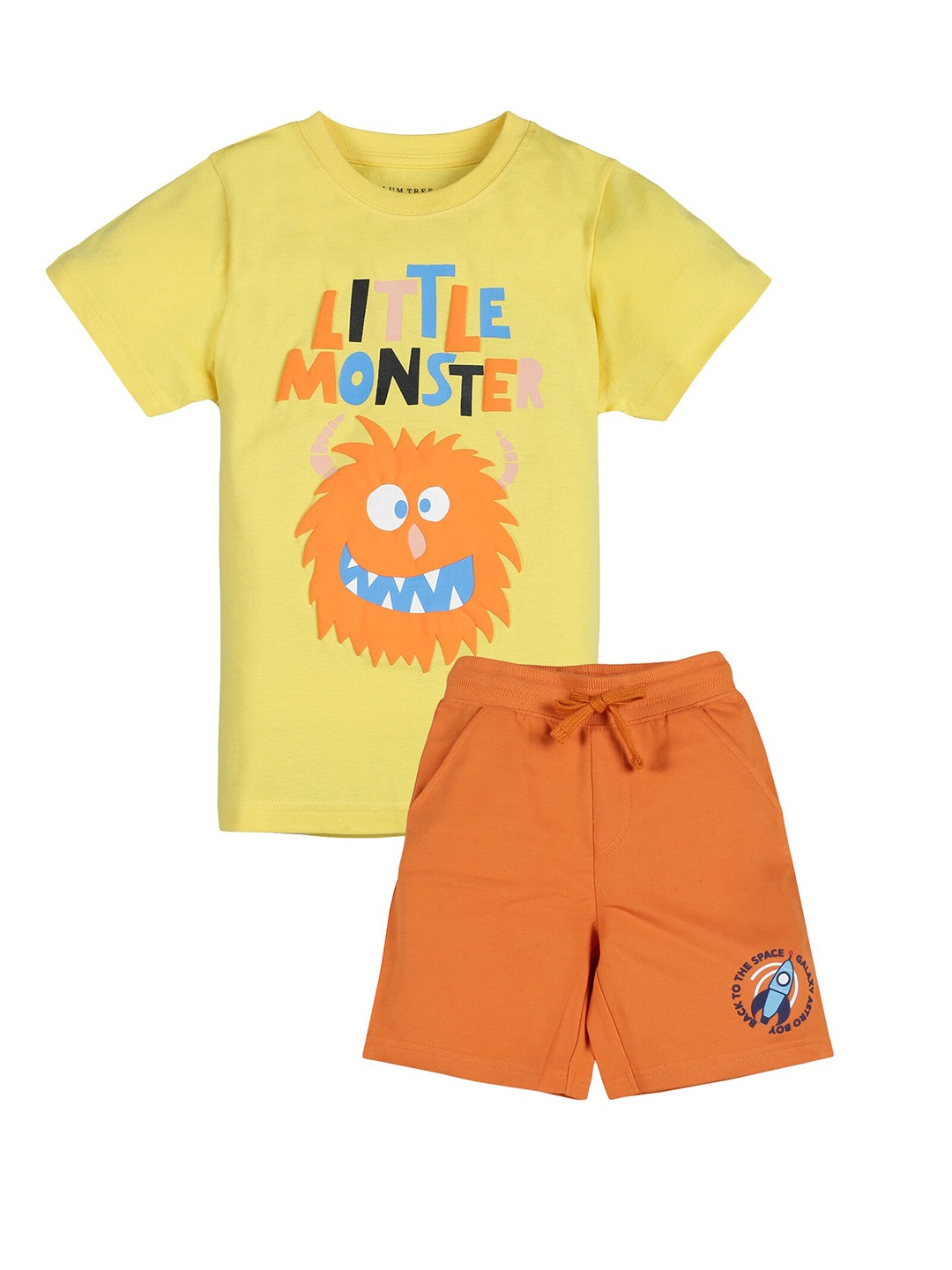 

PLUM TREE Boys Orange & Yellow Printed T-shirt with Shorts