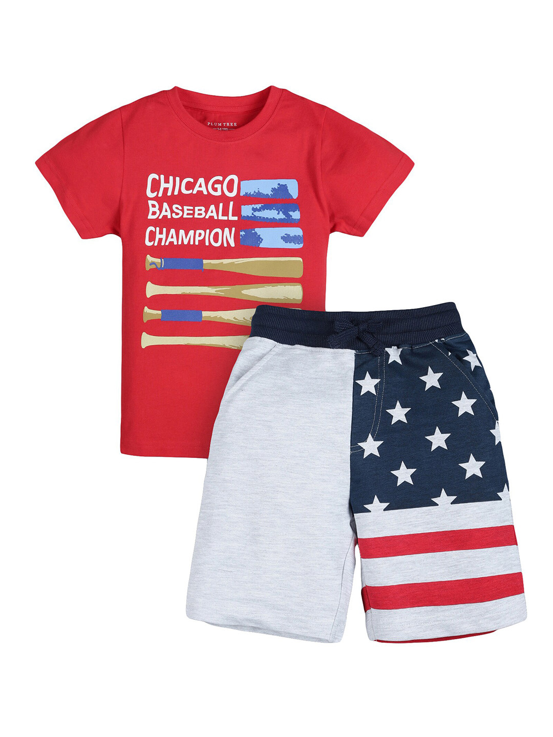 

PLUM TREE Boys Grey & Red Printed T-shirt with Shorts