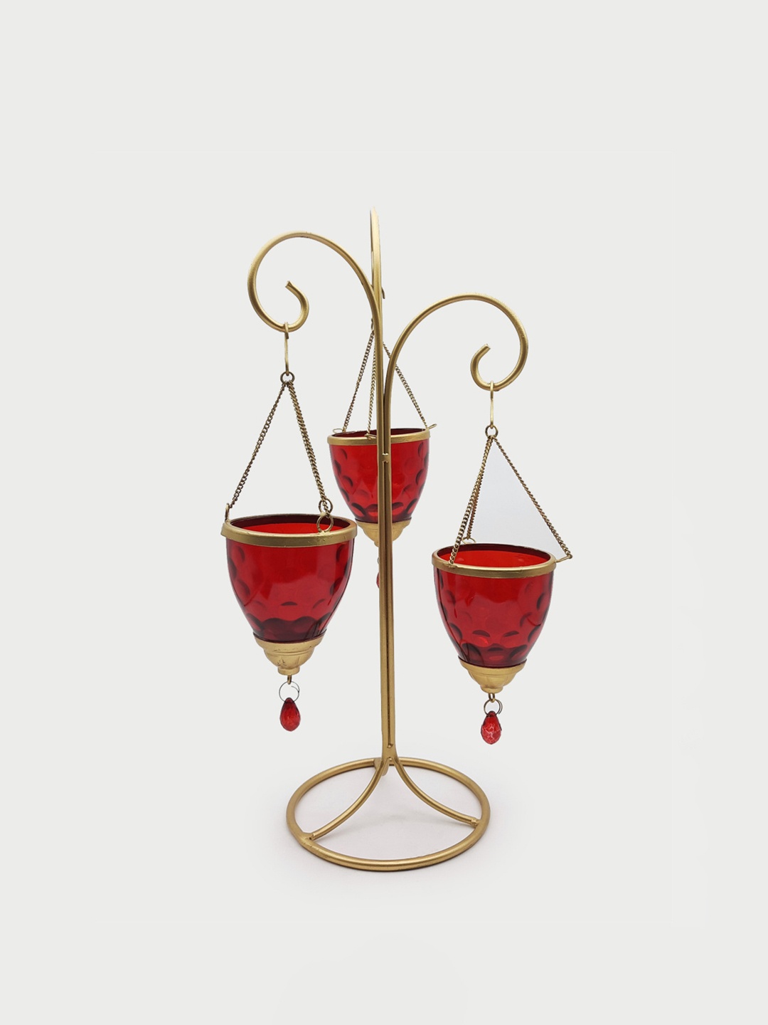 

Home Centre Set Of 3 Red & Gold Toned Candle Holder With Stand