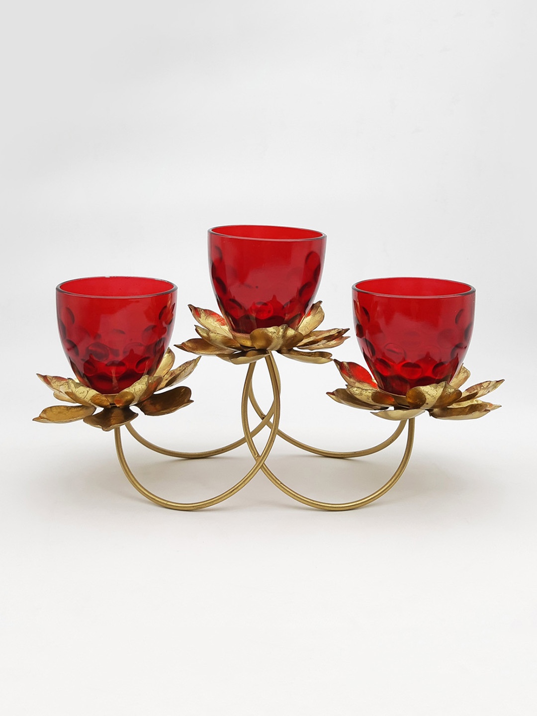 

Home Centre Red & Gold-Toned Glass Lotus Votive Holder