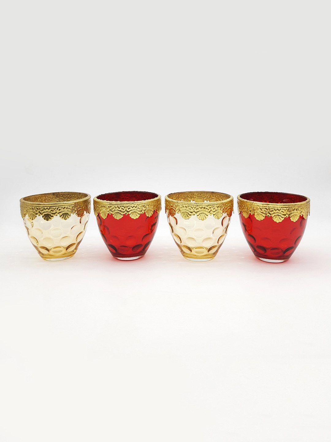 

Home Centre Set Of 4 Multi-Coloured Textured Glass T-Light Holders