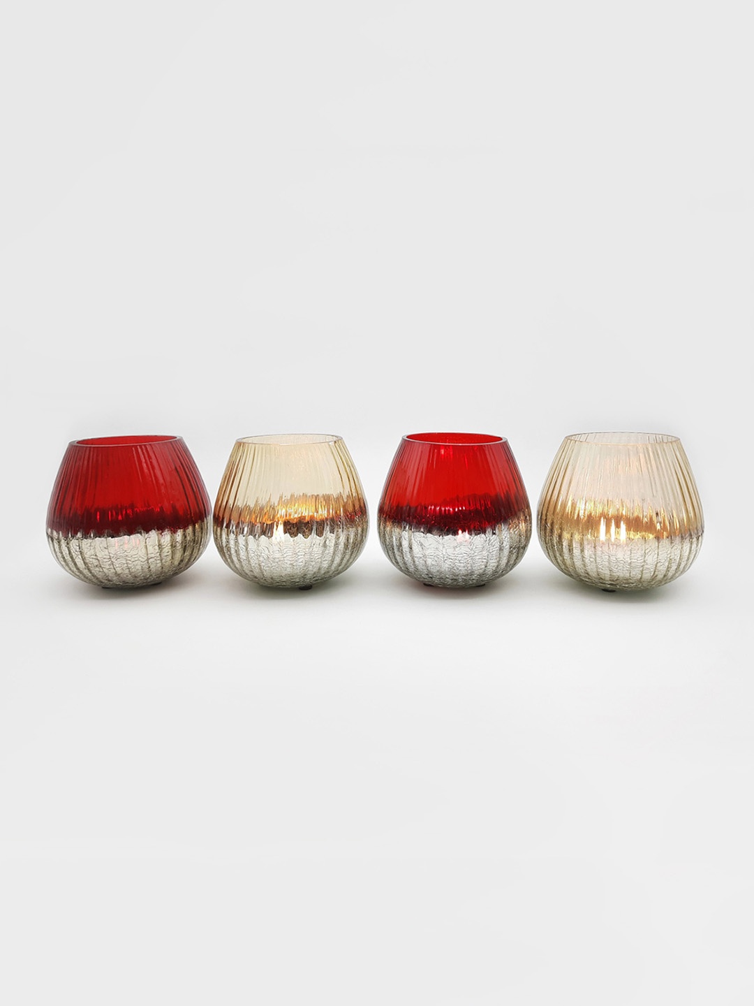 

Home Centre Set Of 4 Multi-Coloured Textured Glass T-Light Holders