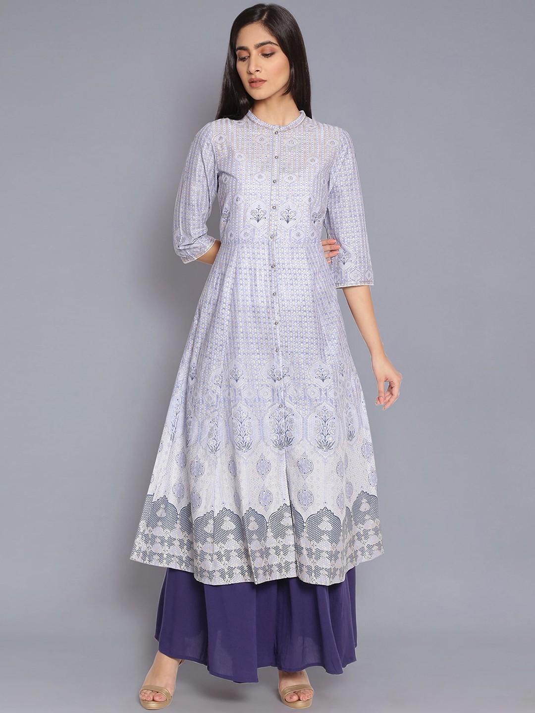 

W Women Blue Floral Printed Maxi Dress