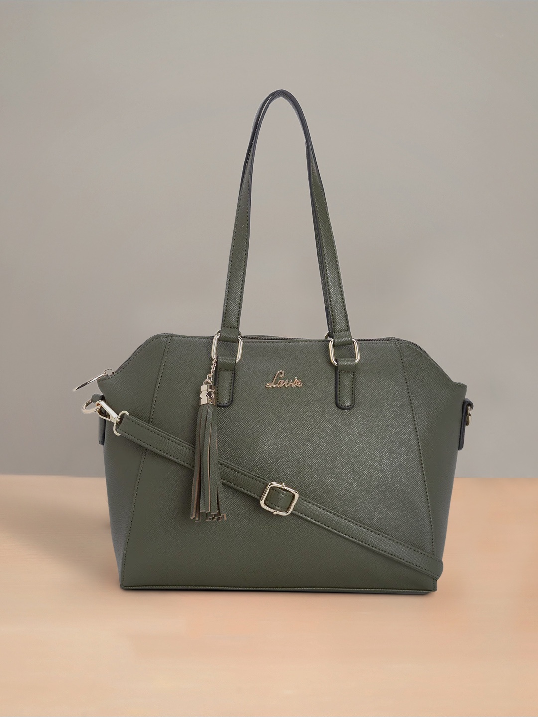 

Lavie Olive Green PU Structured Tasselled Shoulder Bag