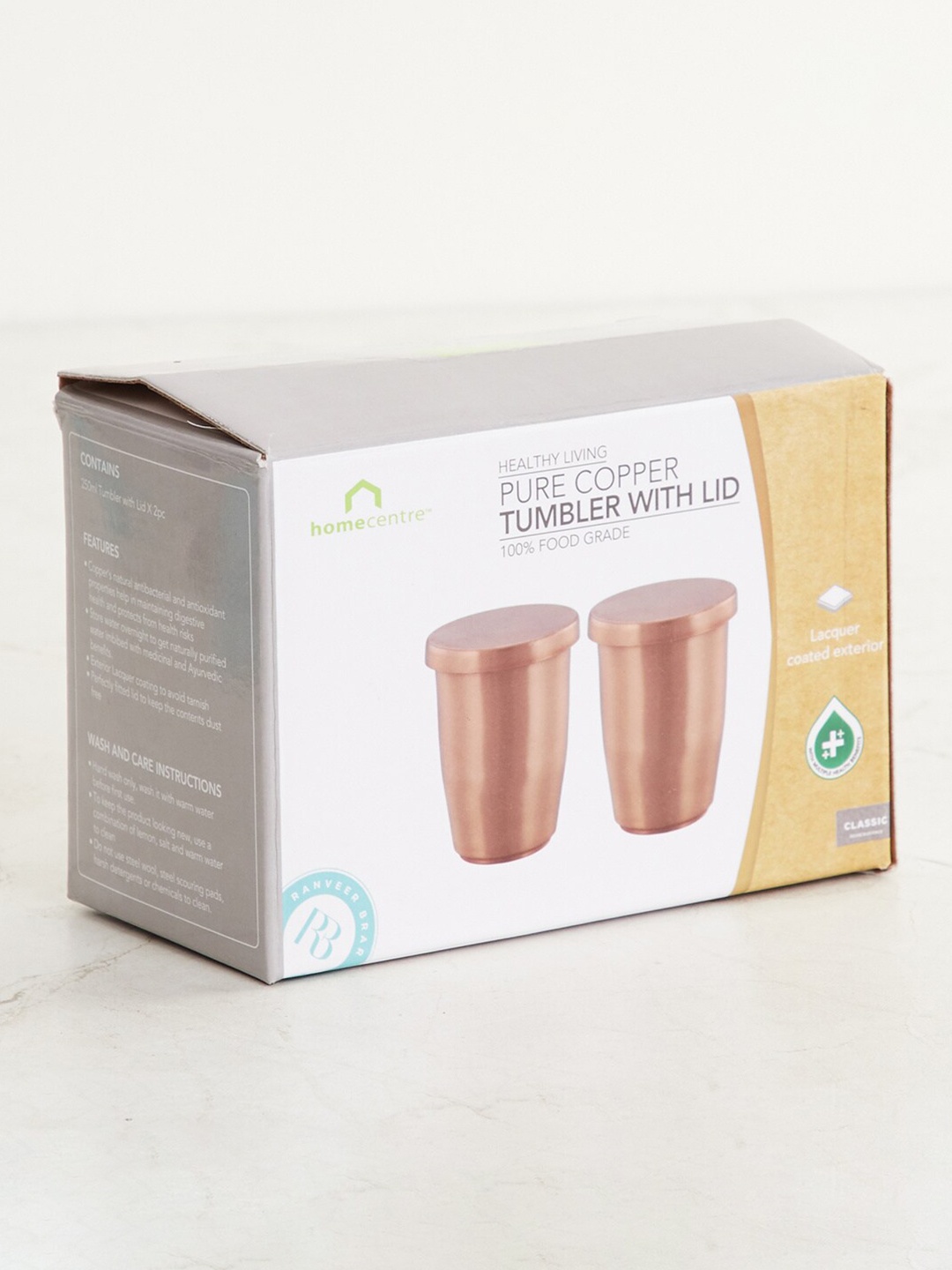 

Home Centre Set Of 2 Copper-Toned Solid Copper Tumblers with Lid