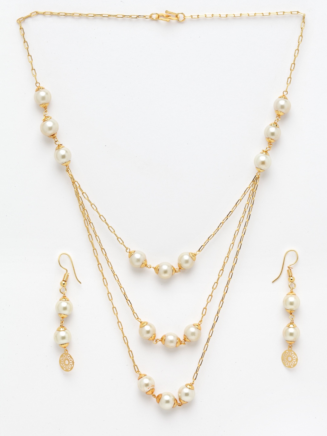 

PANASH Gold-Plated & White Pearl Beaded Layered Jewellery Set