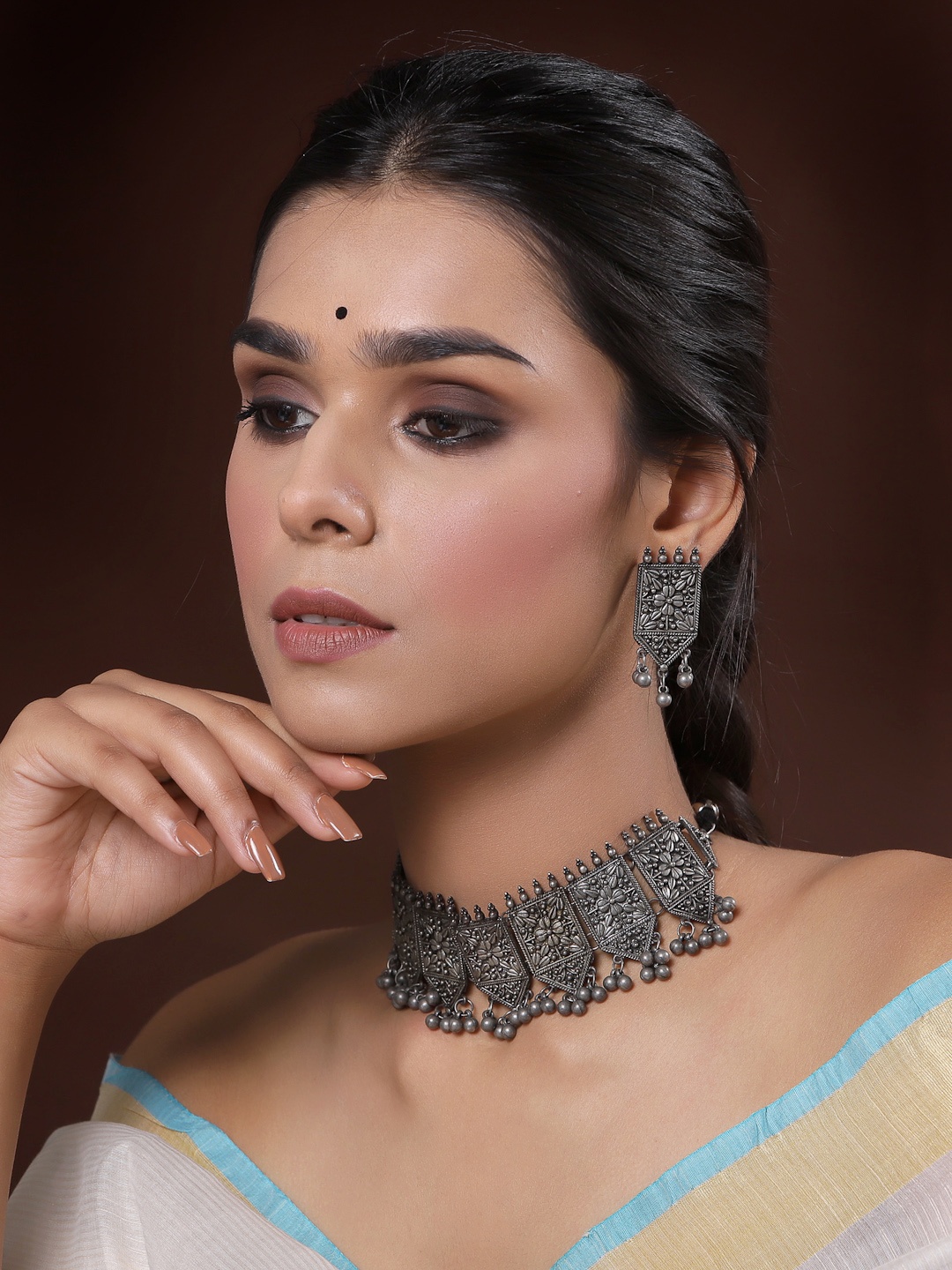 

PANASH Oxidised Silver-Plated Black Jewellery Set